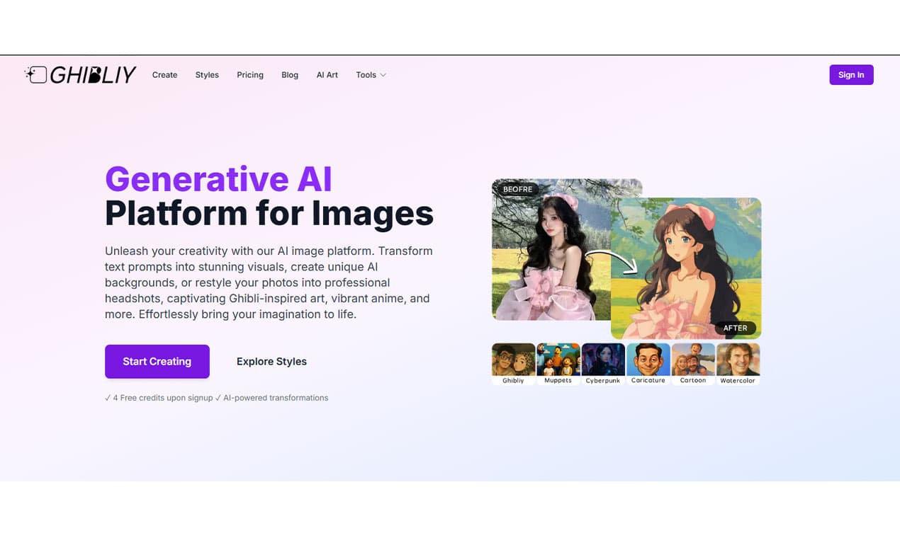 Ghibliy AI – Generate & Restyle Images in Ghibli Style and More! screenshot 1
