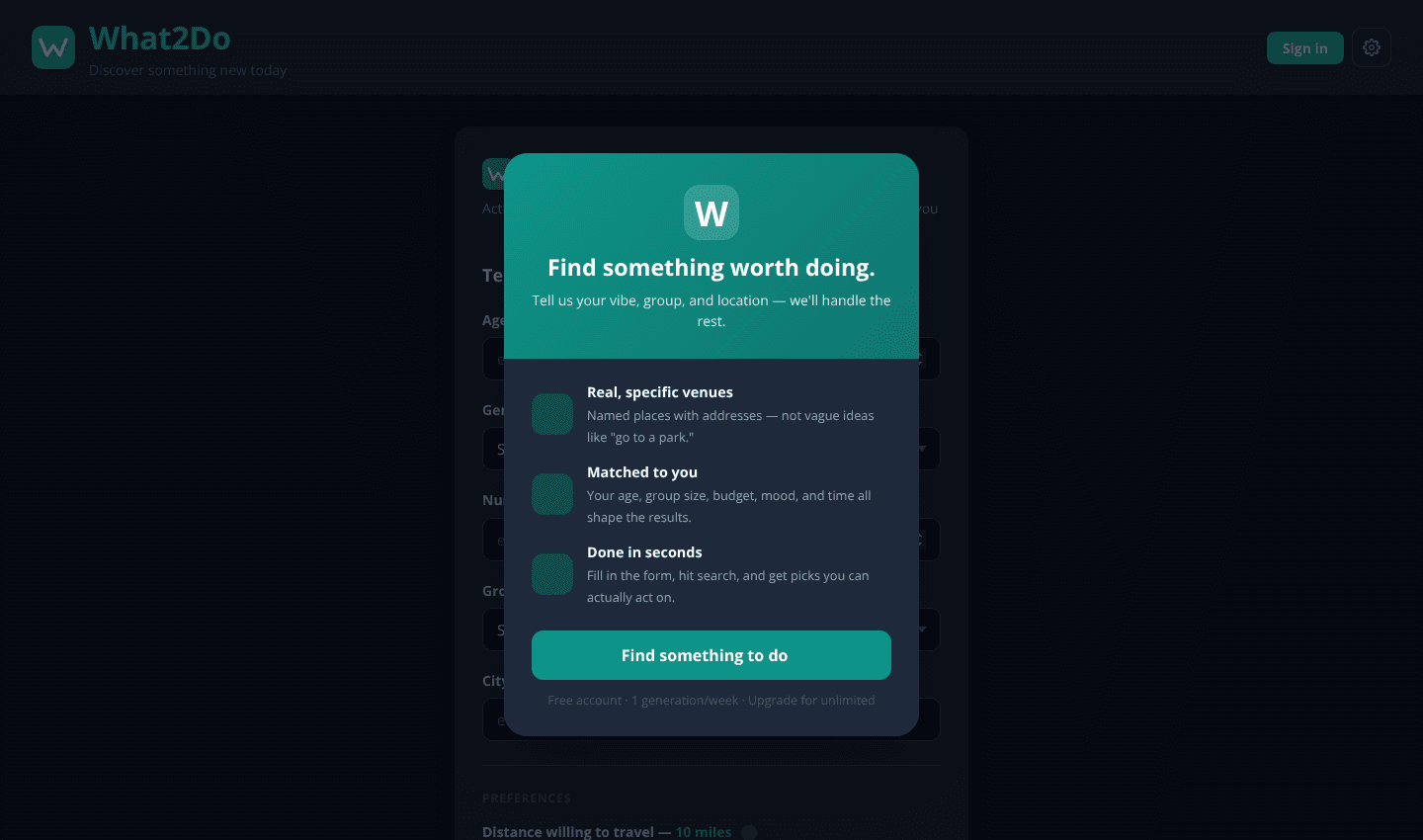 What2Do — Discover Something New Today screenshot 1