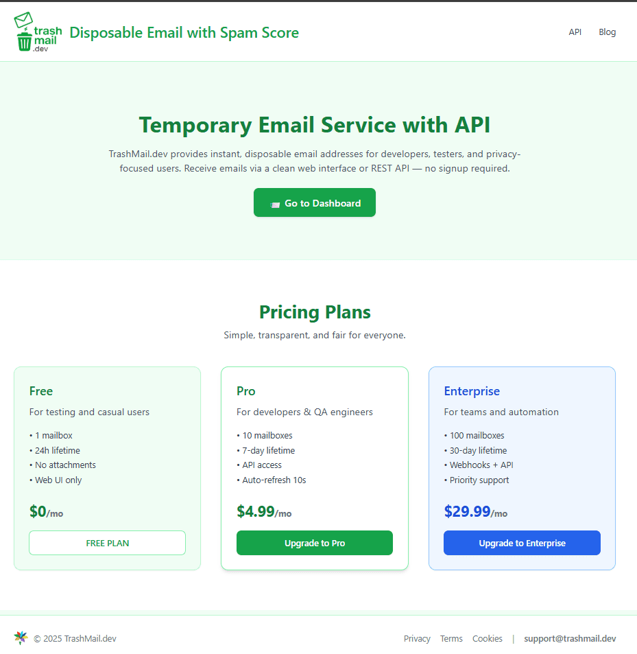 TrashMail.dev — Temporary Email API screenshot 1