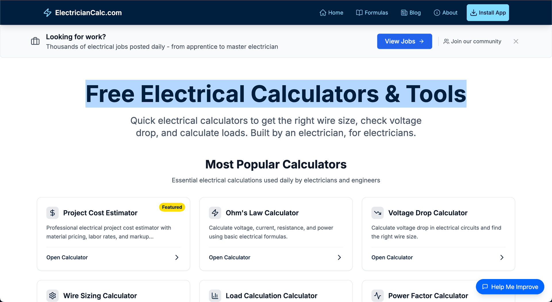 ElectricianCalc.com screenshot 1