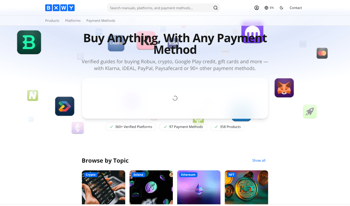 Buy X With Y — Find a Platform That Accepts Your Payment Method screenshot 1