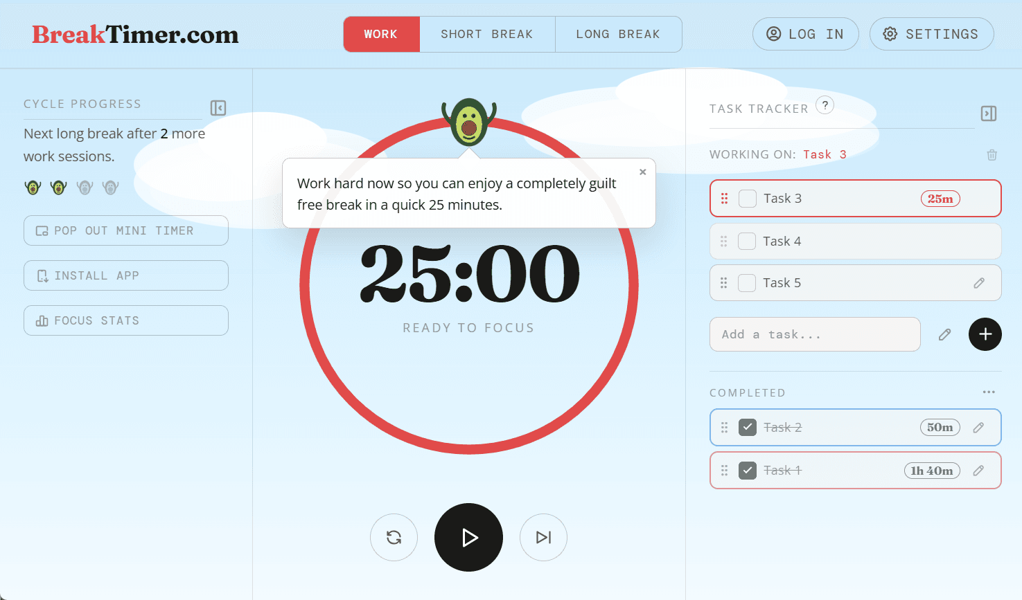 Break Timer - Free Online Pomodoro Timer for Work & Study screenshot 1