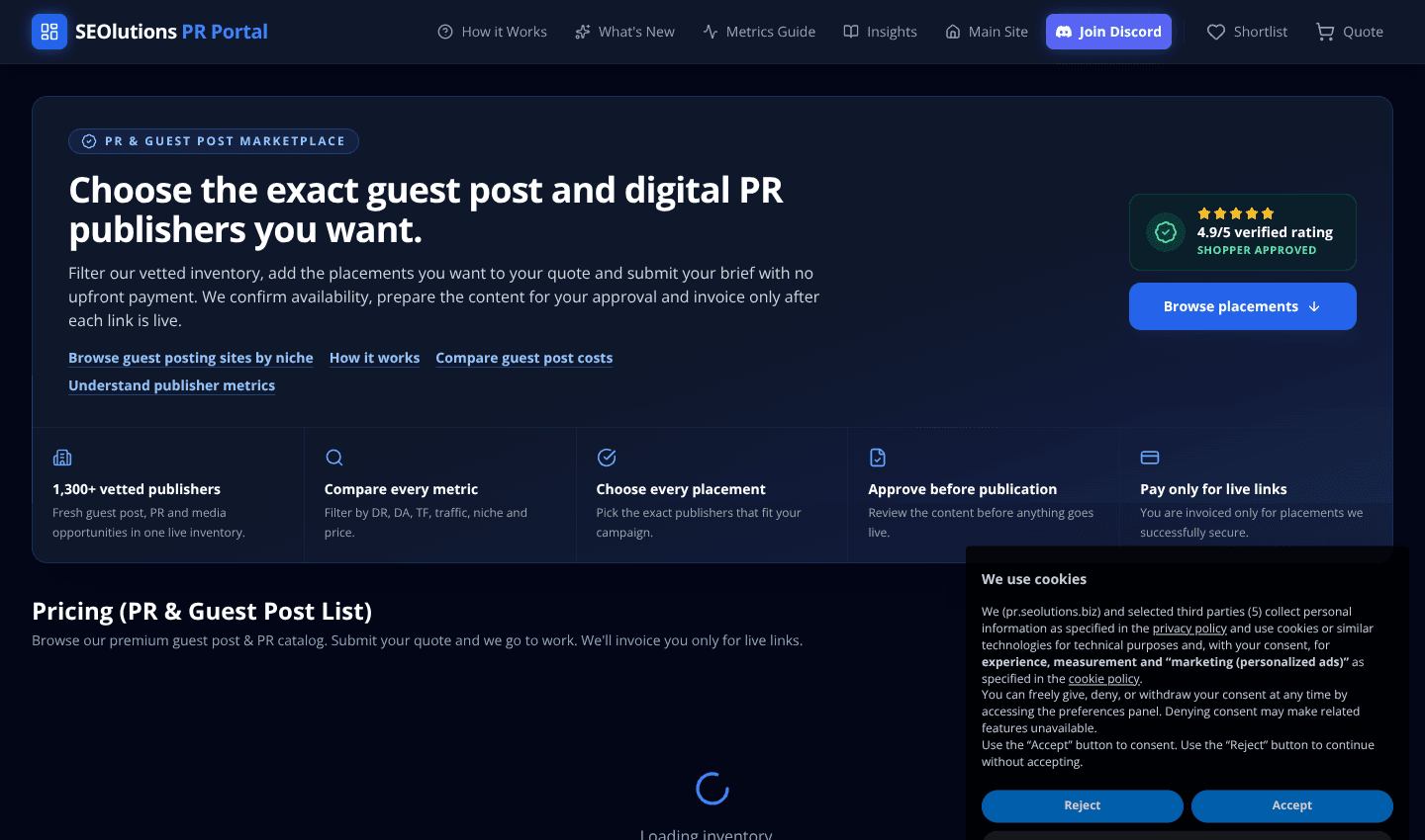 SEOlutions PR & Guest Post Portal screenshot 1
