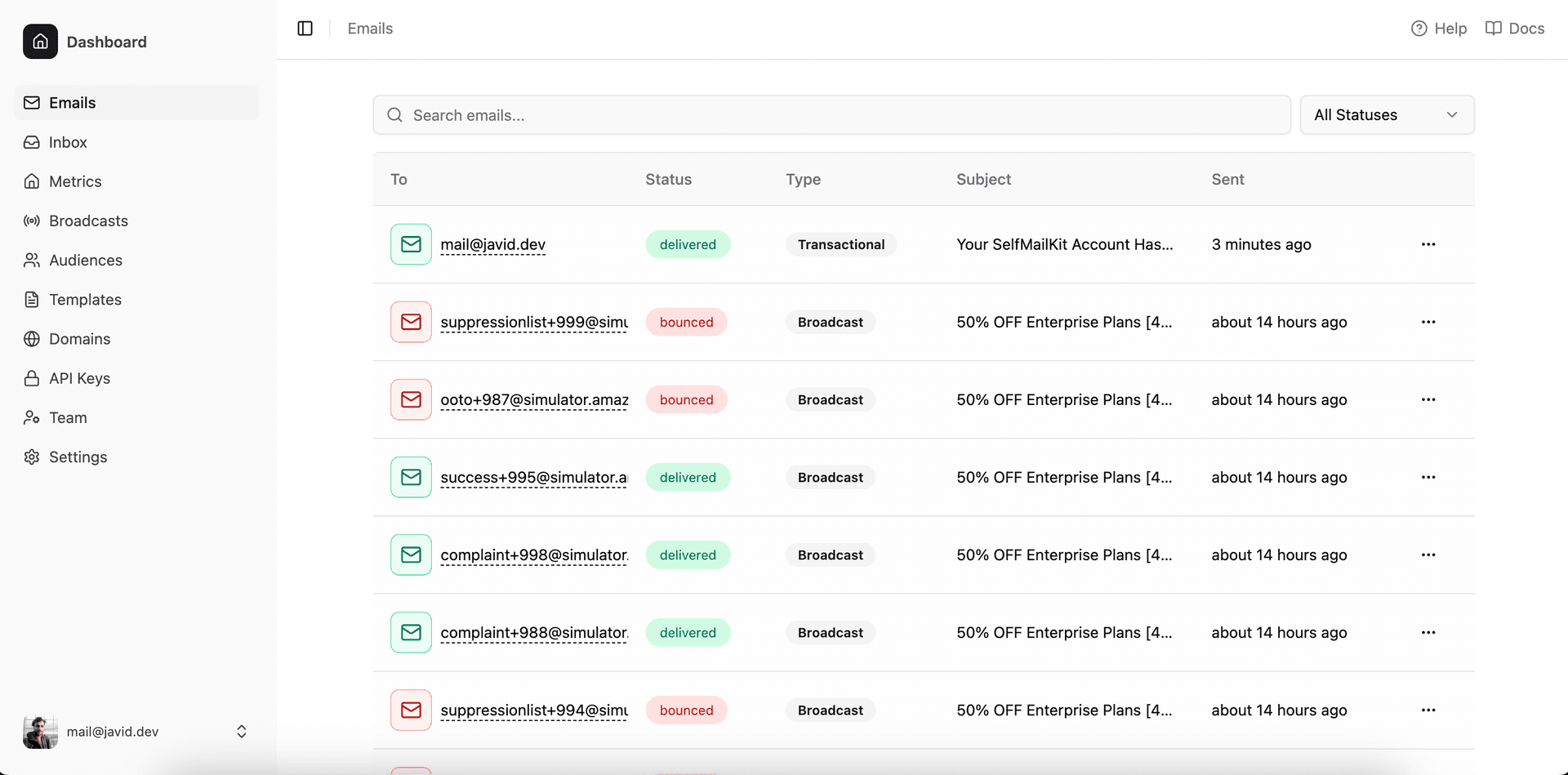 SelfMailKit - Send transactional, marketing, and newsletter emails. Receive and reply with native inbox support screenshot 1