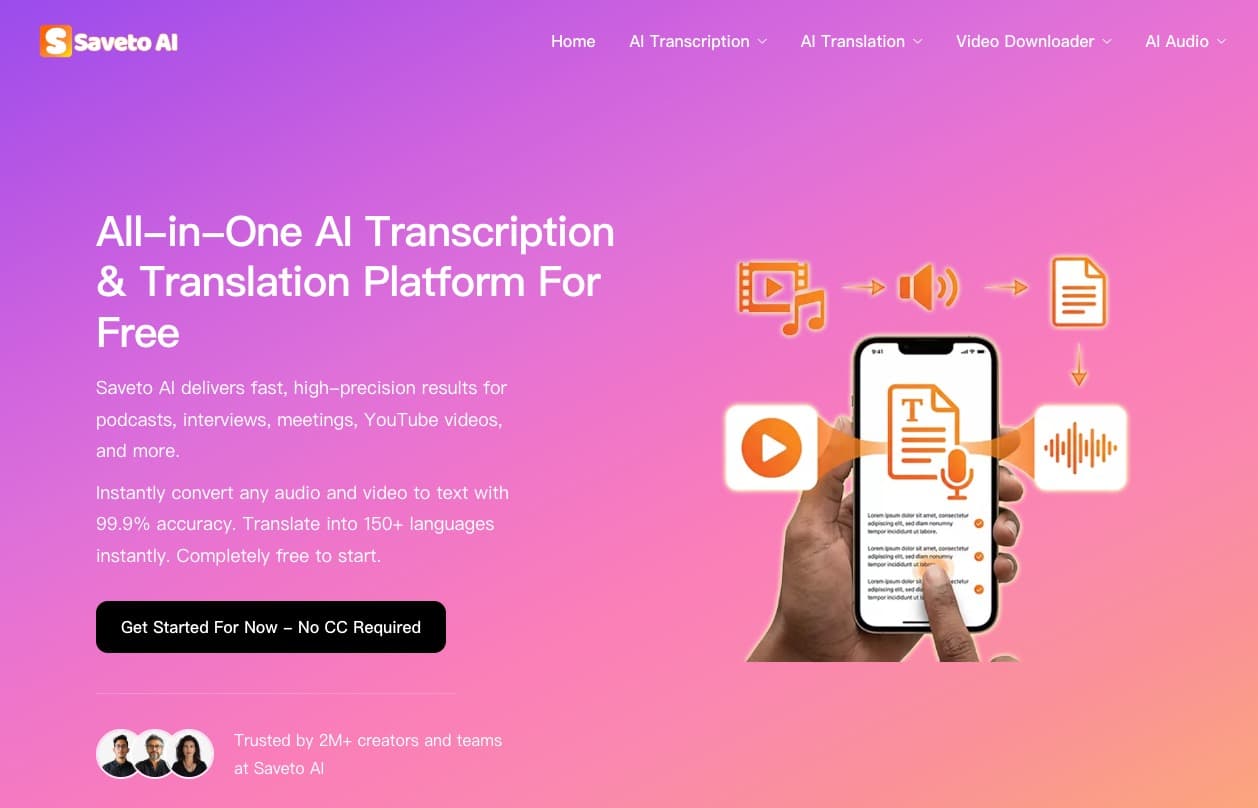Saveto AI - Free AI Video Transcription & Summary Platform (No Sign-up) screenshot 1