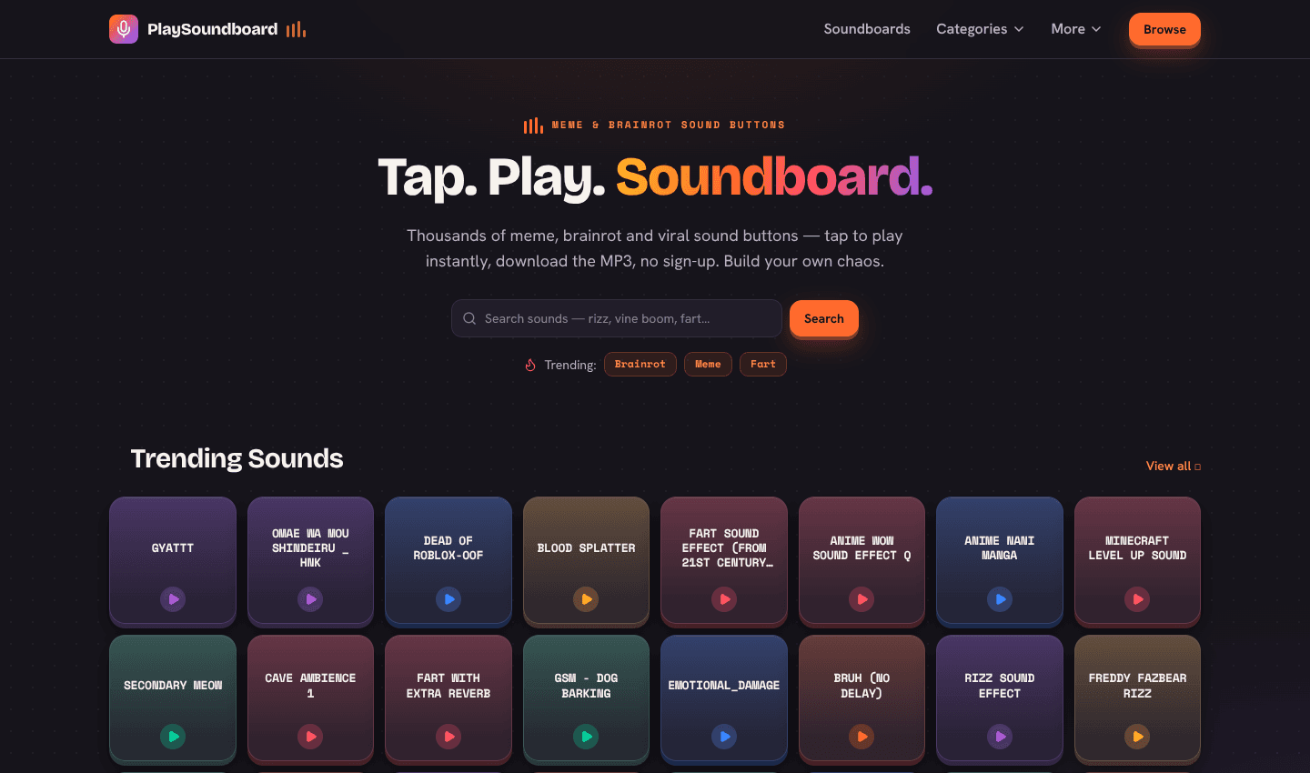 PlaySoundboard — Meme & Brainrot Soundboard, Free Sound Buttons screenshot 1
