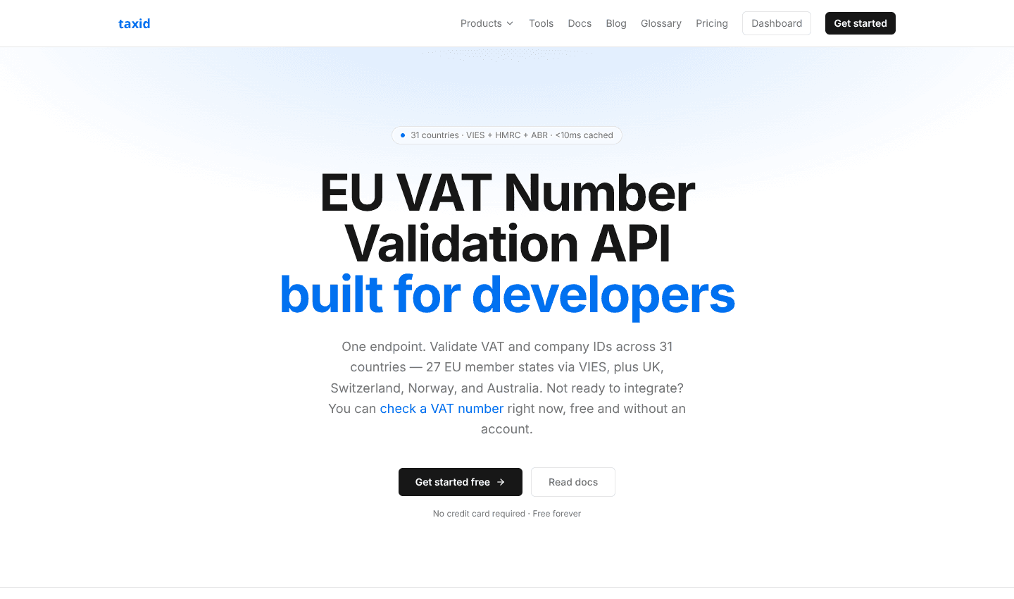 EU VAT Validation & VAT Number Check API — 29 Countries | TaxID EU VAT Validation & VAT Number Check API — 29 Countries | TaxID screenshot 1