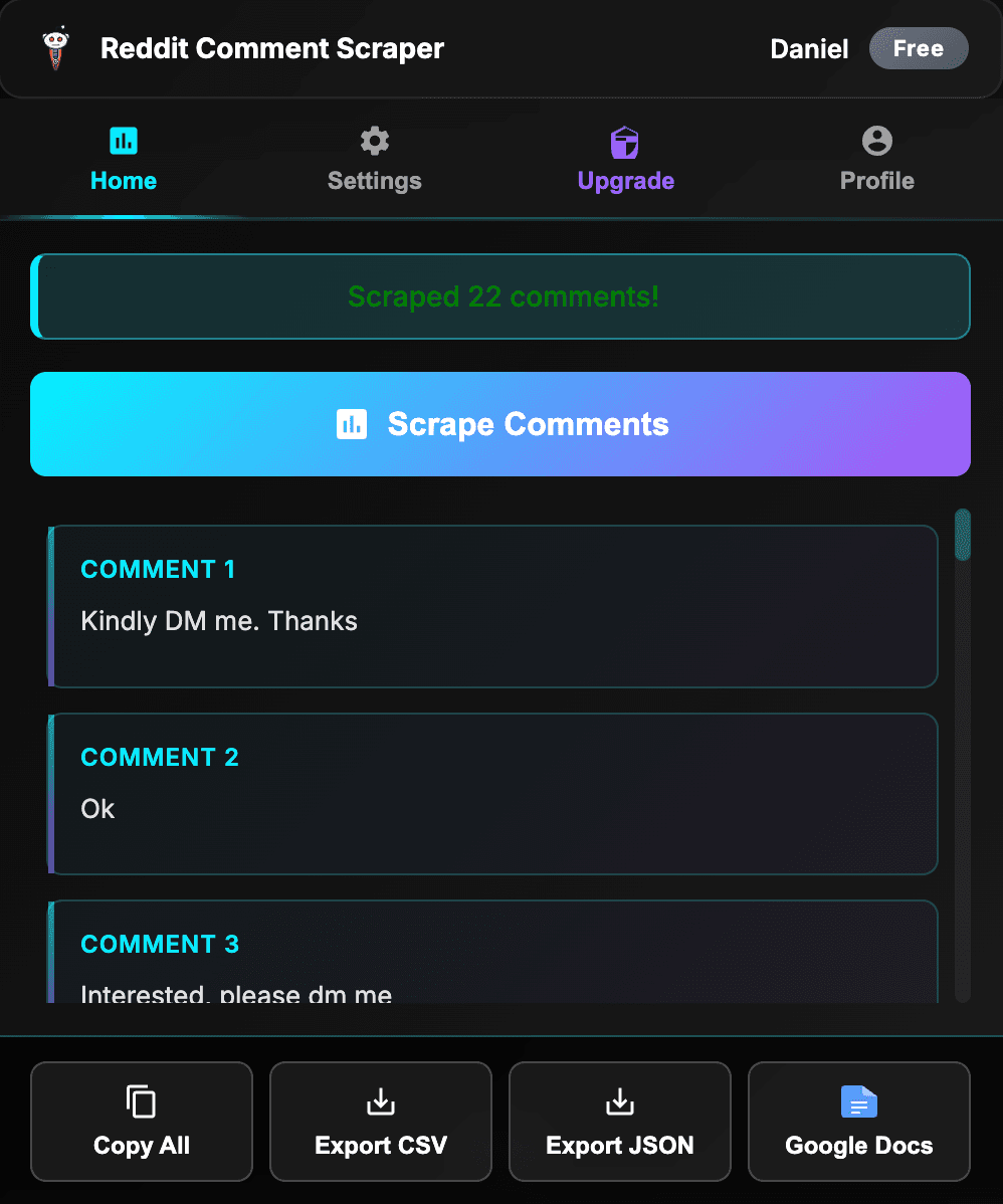 Reddit Comment Scraper screenshot 1