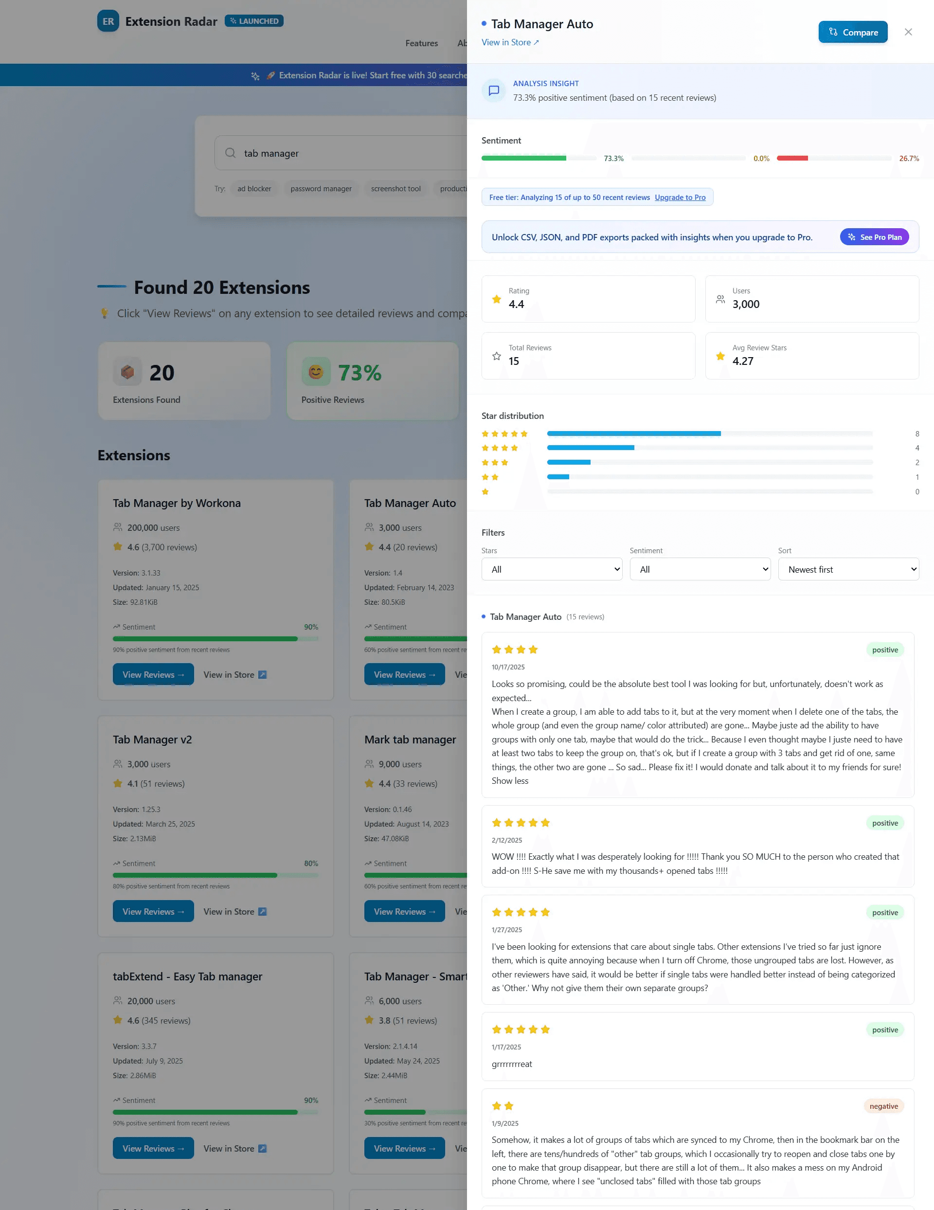 Extension Radar: AI-Powered Analytics for Chrome Extensions Development  screenshot 1