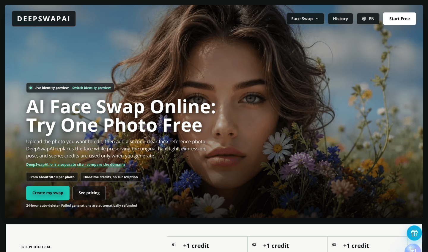 AI Face Swap Online: Try One Photo Free | DeepSwapAI screenshot 1