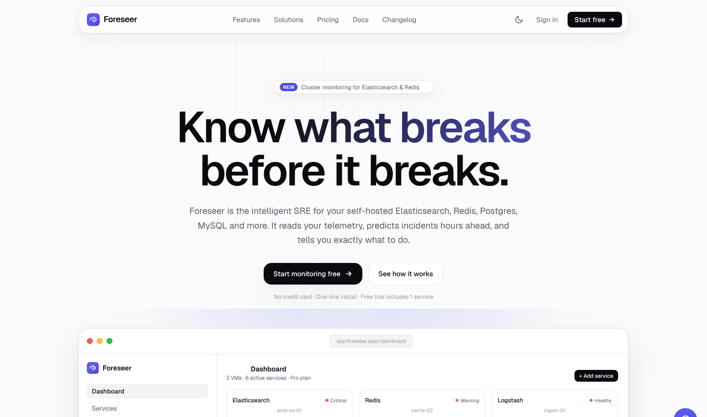 Foreseer — Predictive monitoring for self-hosted infrastructure screenshot 1