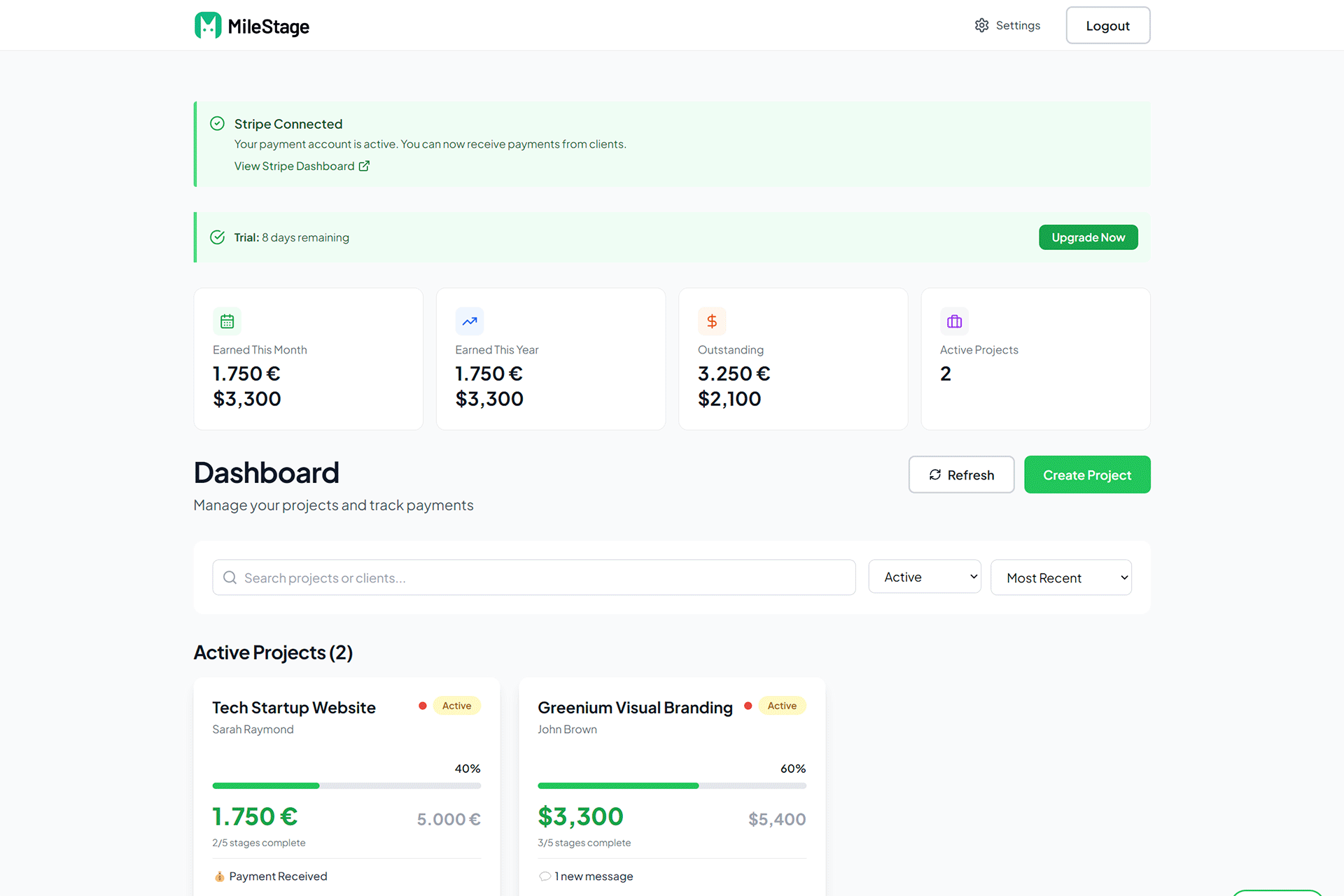 MileStage screenshot 1
