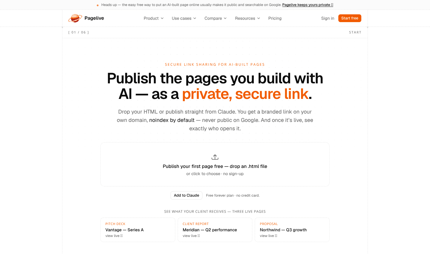 Pagelive — Publish AI-built pages as private, secure links screenshot 1