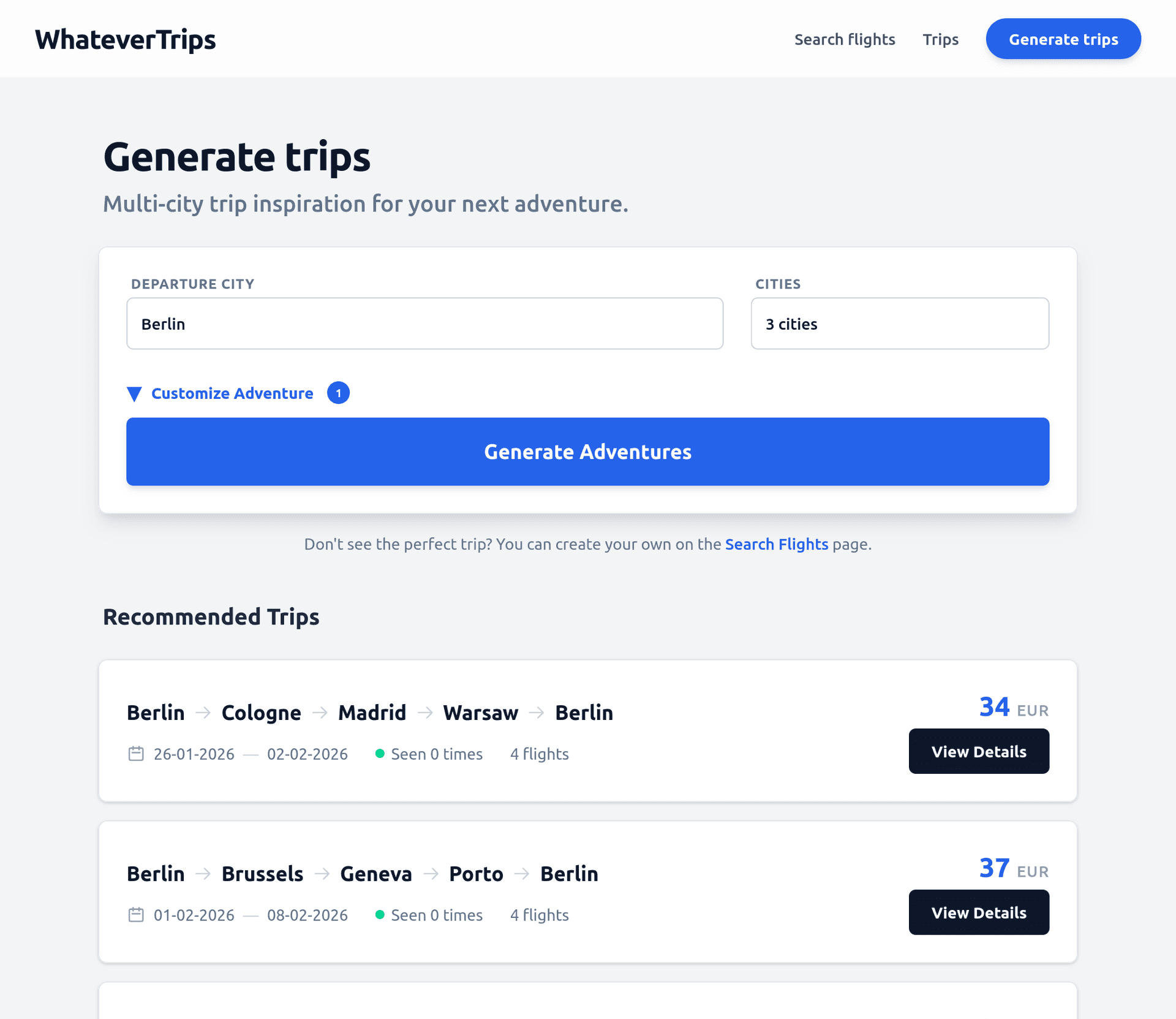 WhateverTrips screenshot 1