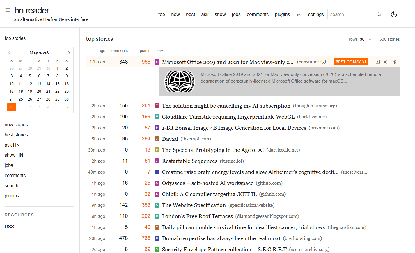 HN Reader screenshot 1