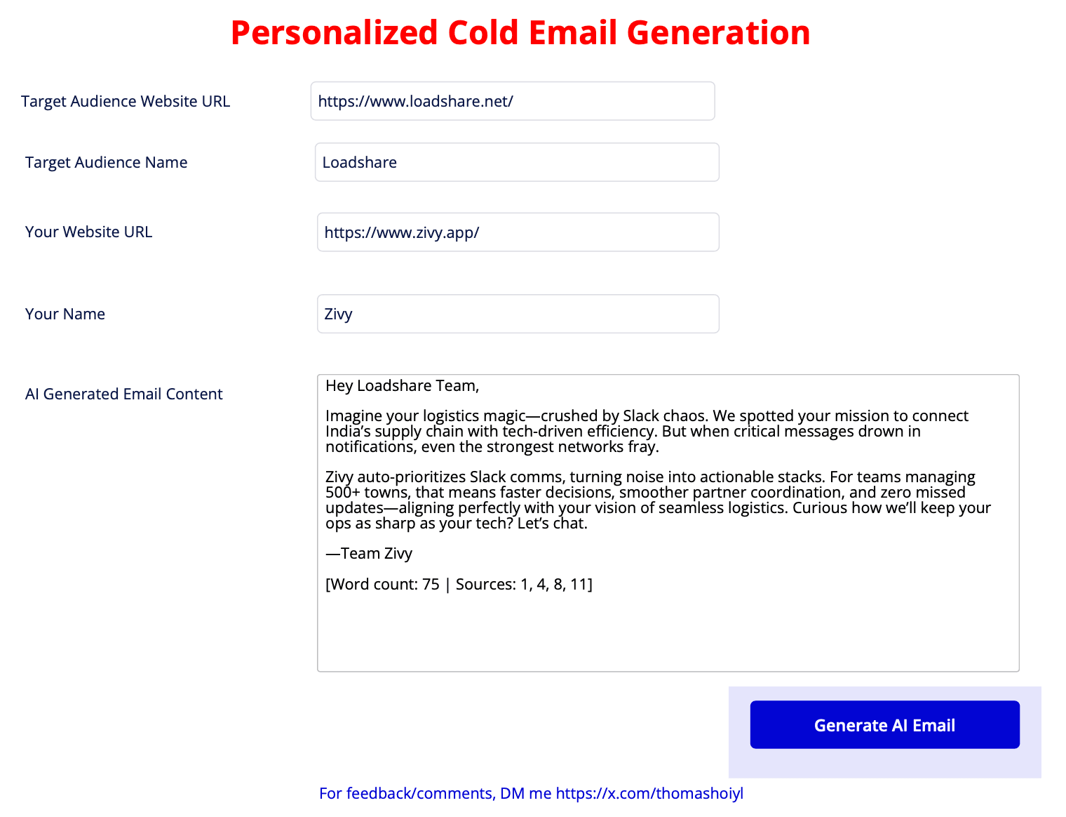 Personalized Cold Email Generation screenshot 1