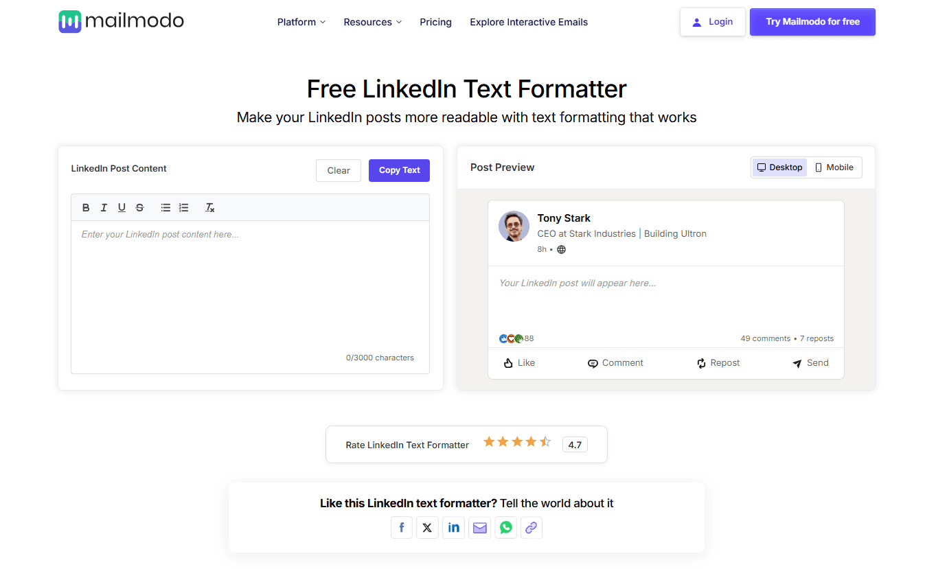 Free LinkedIn Text Formatter Free LinkedIn Text Formatter screenshot 1