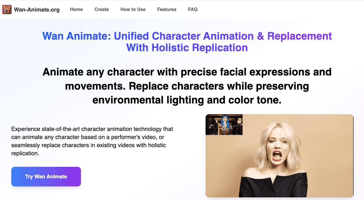Wan 2.2 Animate | AI Character Animation Tool Wan 2.2 Animate | AI Character Animation Tool screenshot 1