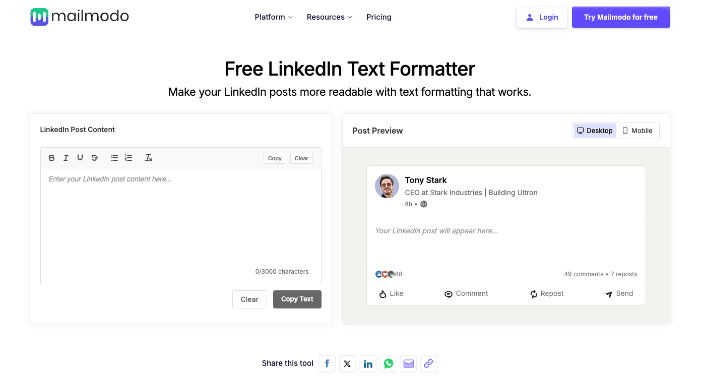 Free LinkedIn Text Formatter Free LinkedIn Text Formatter screenshot 1