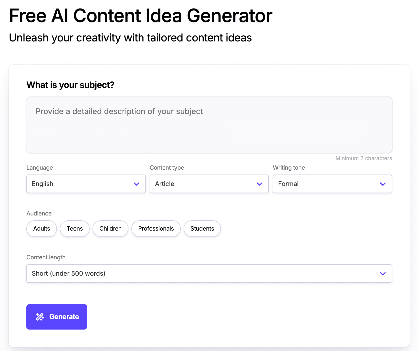Free AI Content Idea Generator Free AI Content Idea Generator screenshot 1