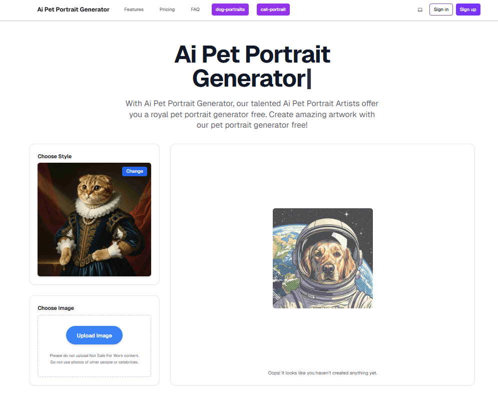 Ai pet portrait generator Ai pet portrait generator screenshot 1