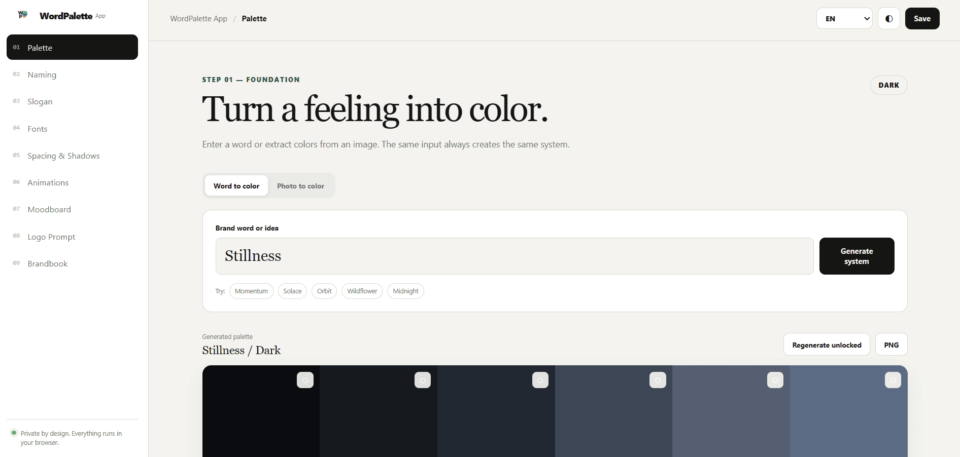 WordPalette Generator WordPalette Generator screenshot 1