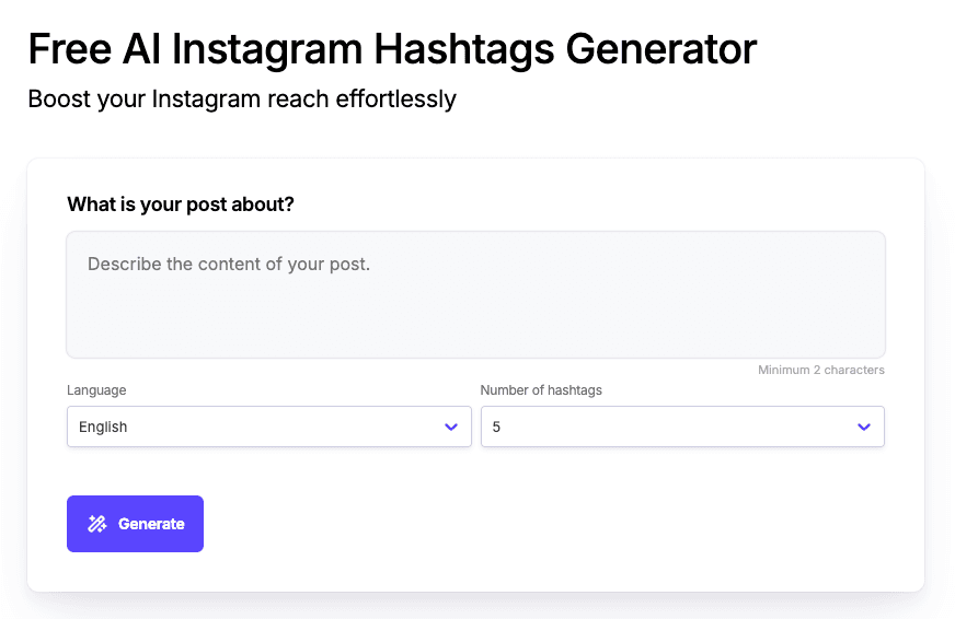 Free AI Instagram Hashtags Generator Free AI Instagram Hashtags Generator screenshot 1