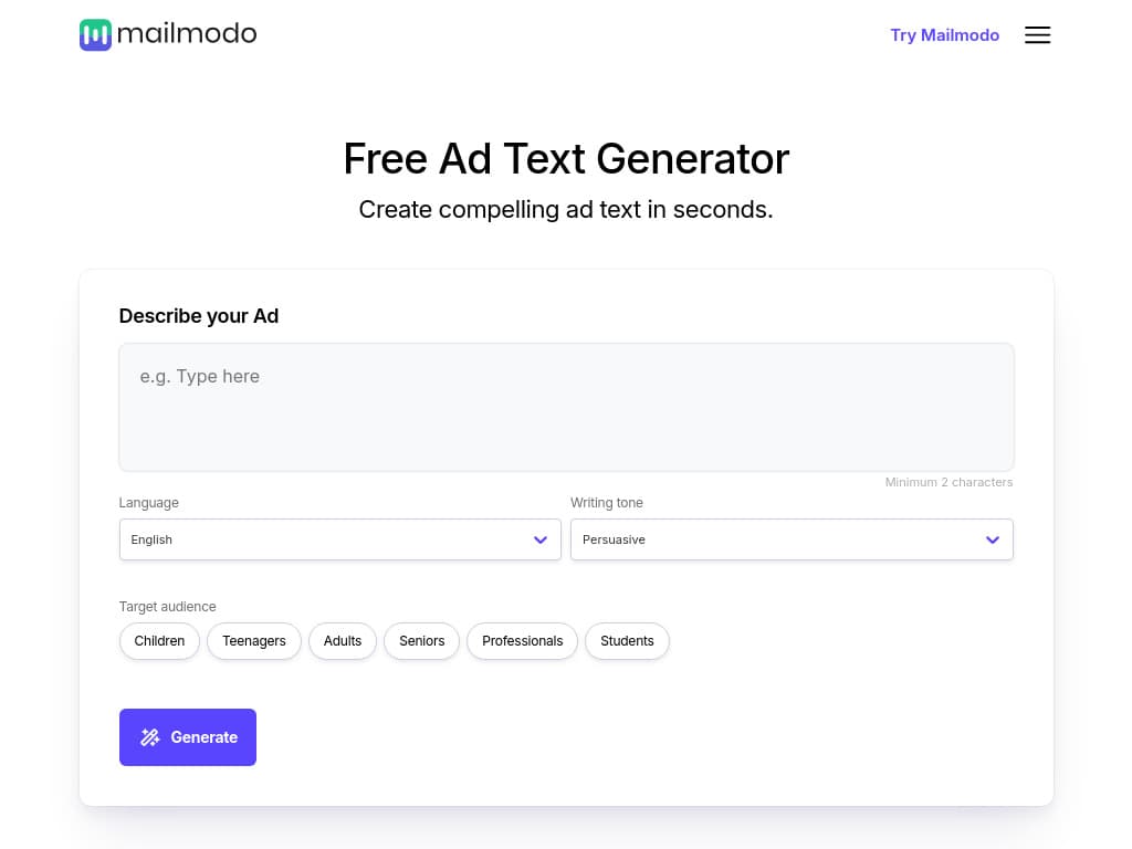 Free Ad Text Generator Free Ad Text Generator screenshot 1