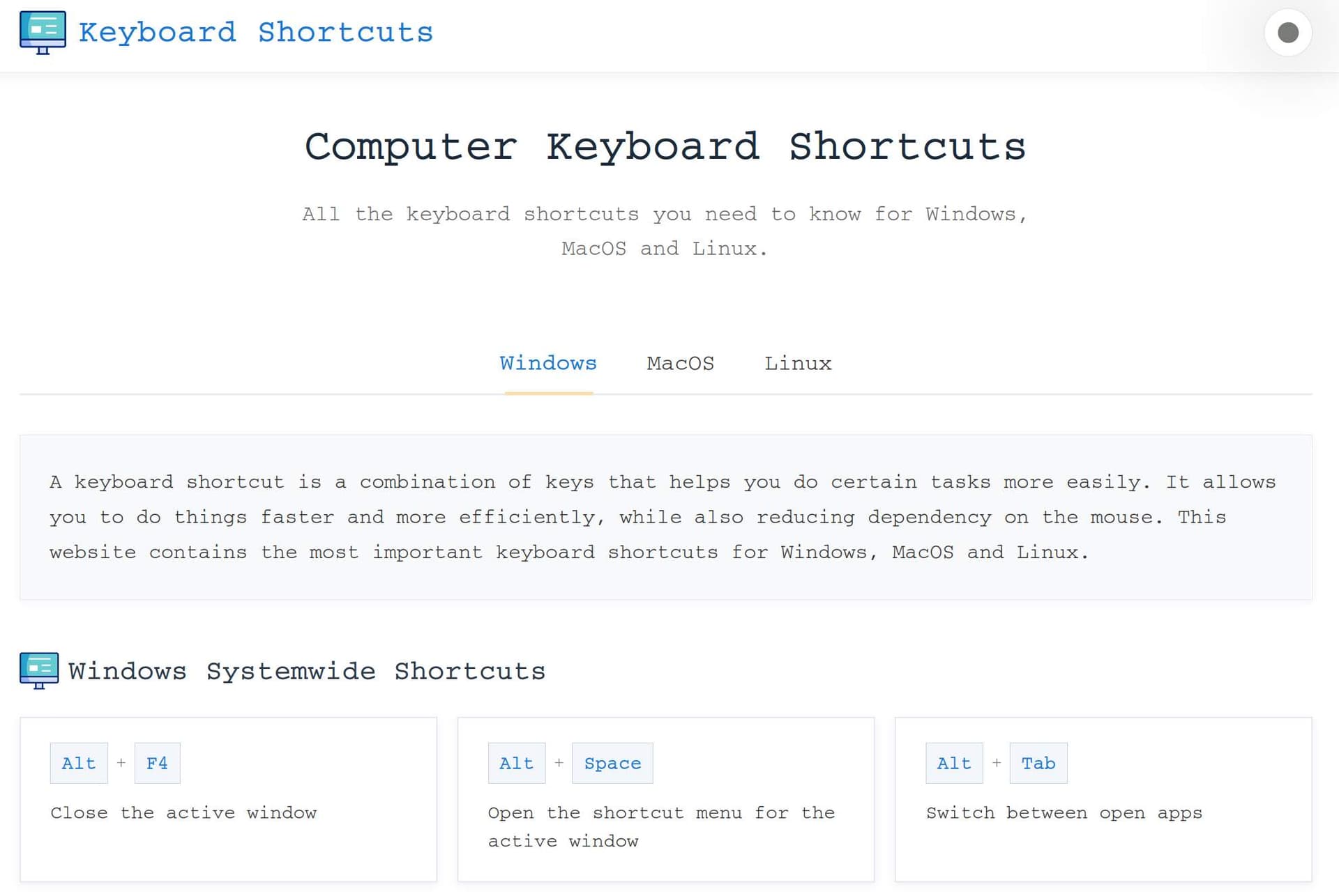 Online Keyboard Shortcuts Online Keyboard Shortcuts screenshot 1