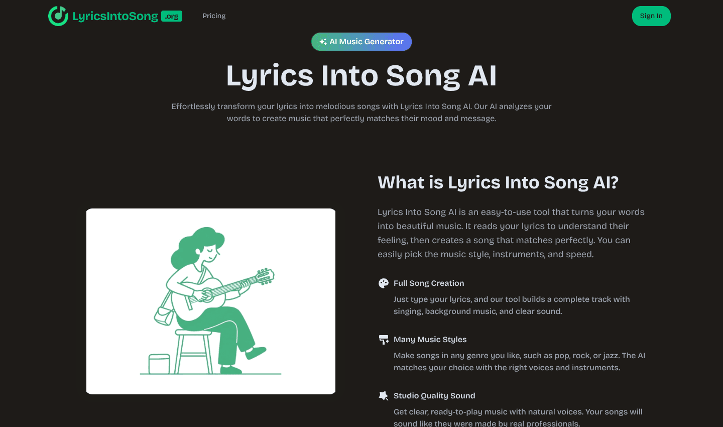Lyrics Into Song AI — Free Online Lyrics to Song Converter Lyrics Into Song AI — Free Online Lyrics to Song Converter screenshot 1