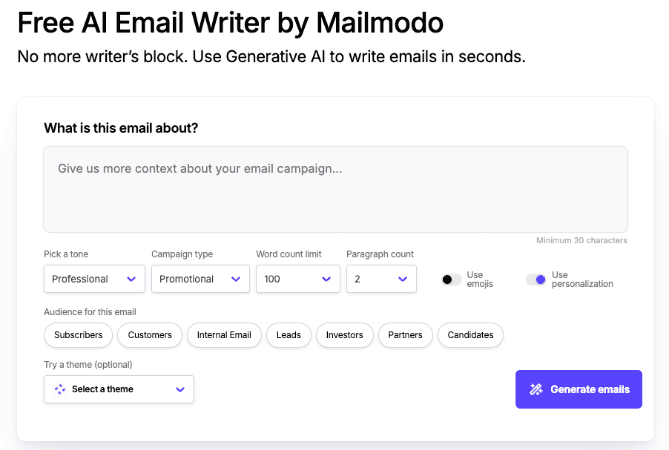 Free AI Email Writer by Mailmodo Free AI Email Writer by Mailmodo screenshot 1