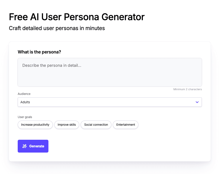 Free AI User Persona Generator Free AI User Persona Generator screenshot 1