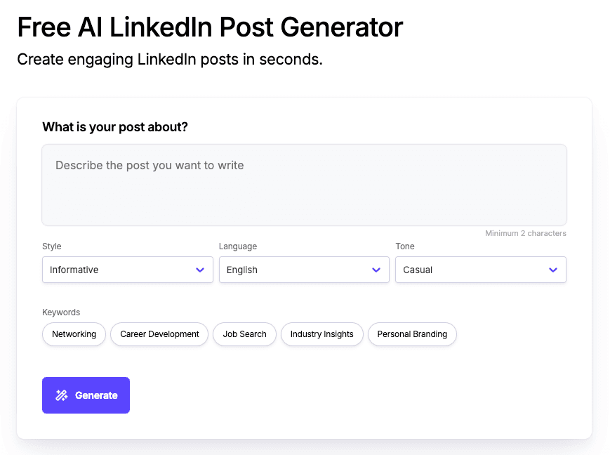 Free AI LinkedIn Post Generator Free AI LinkedIn Post Generator screenshot 1