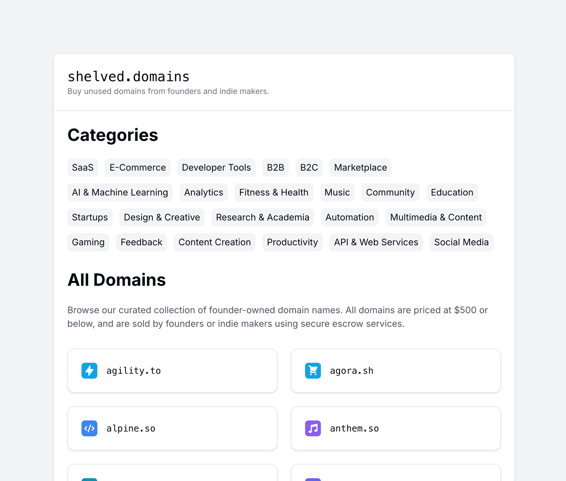 Shelved Domains Shelved Domains screenshot 1