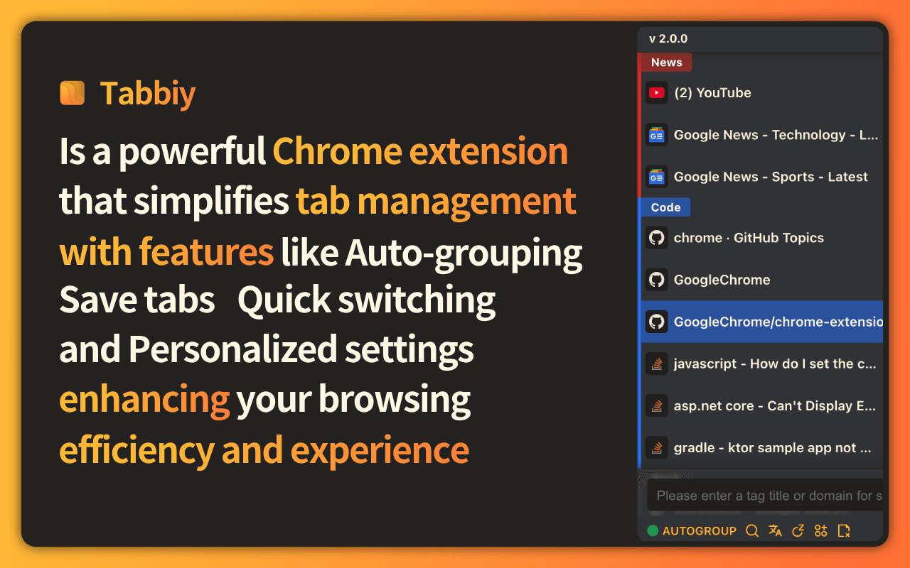 Tabbiy - Auto Group & Sidebar Tab Manager Tabbiy - Auto Group & Sidebar Tab Manager screenshot 1