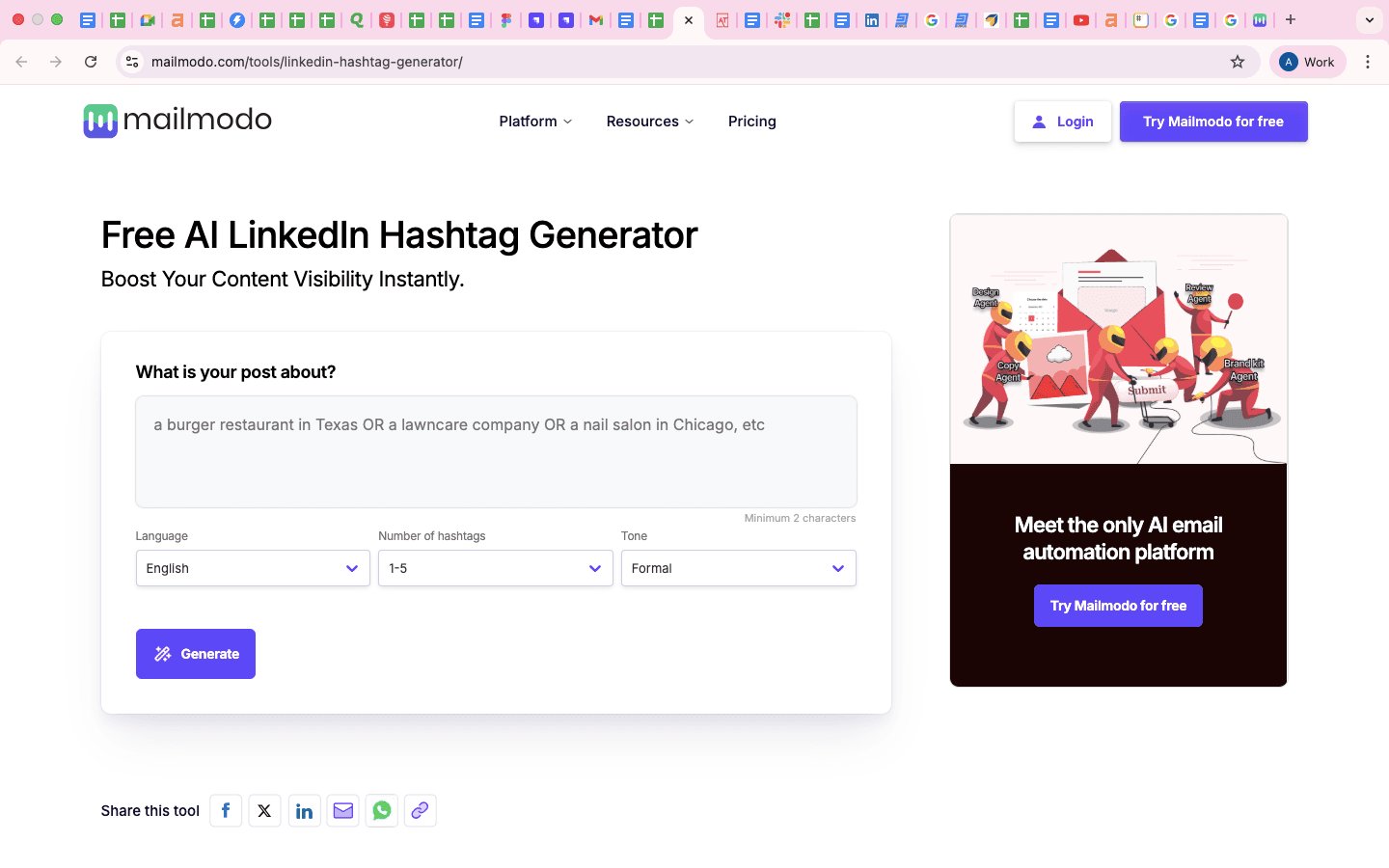 Free AI LinkedIn Hashtag Generator Free AI LinkedIn Hashtag Generator screenshot 1