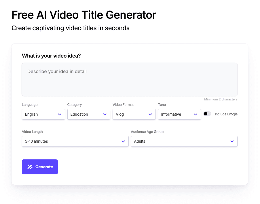 Free AI Video Title Generator Free AI Video Title Generator screenshot 1