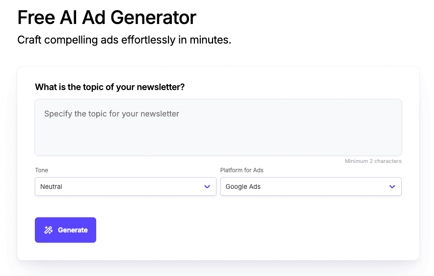 Free AI Ad Generator Free AI Ad Generator screenshot 1